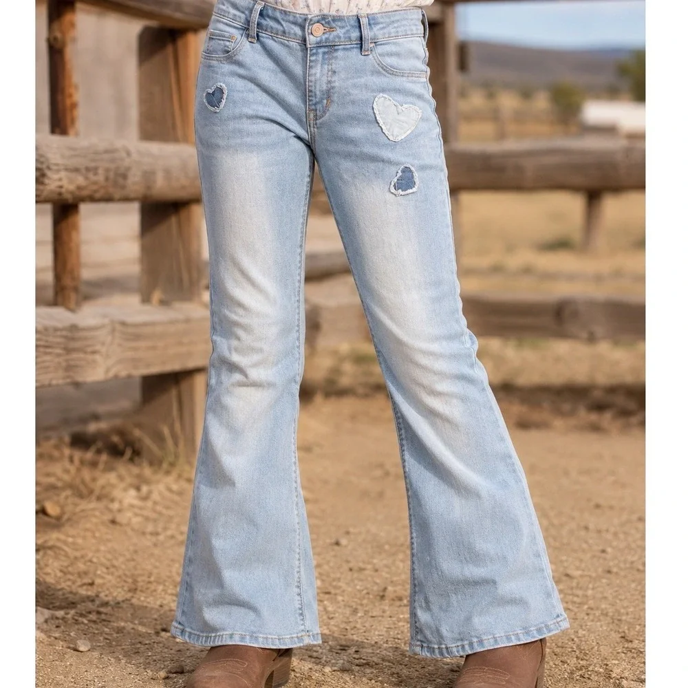 Wonder Nation Girls Flare Jegging Light Wash Heart Patch Jeans XL 14-16 Plus
